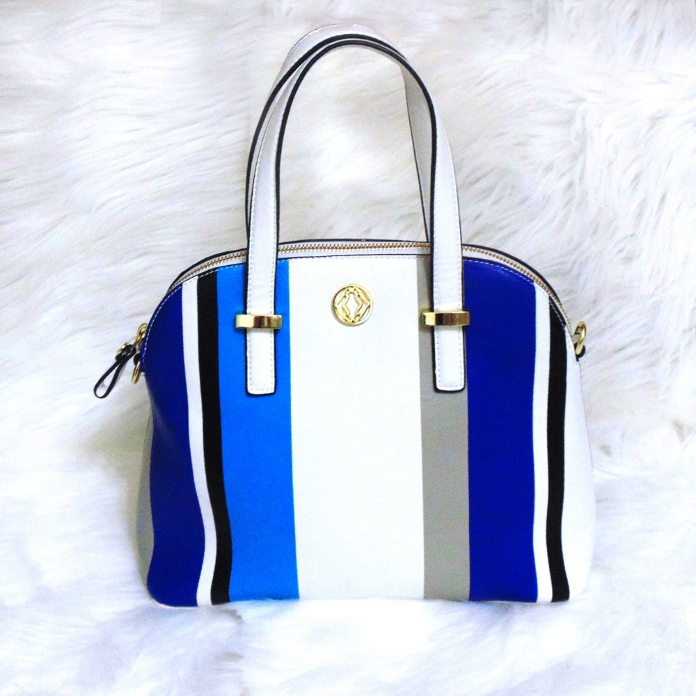Kate Landry Blue and White Striped Hand Bag - Picture 2 of 8